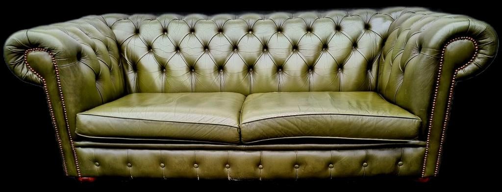 Vintage Chesterfield bank groen leer + BEZORGING