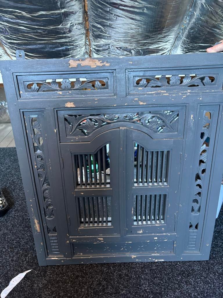 Indonesisch raam met spiegel en luiken, opknapper, Ophalen, Rechthoekig, 50 tot 100 cm, Minder dan 100 cm