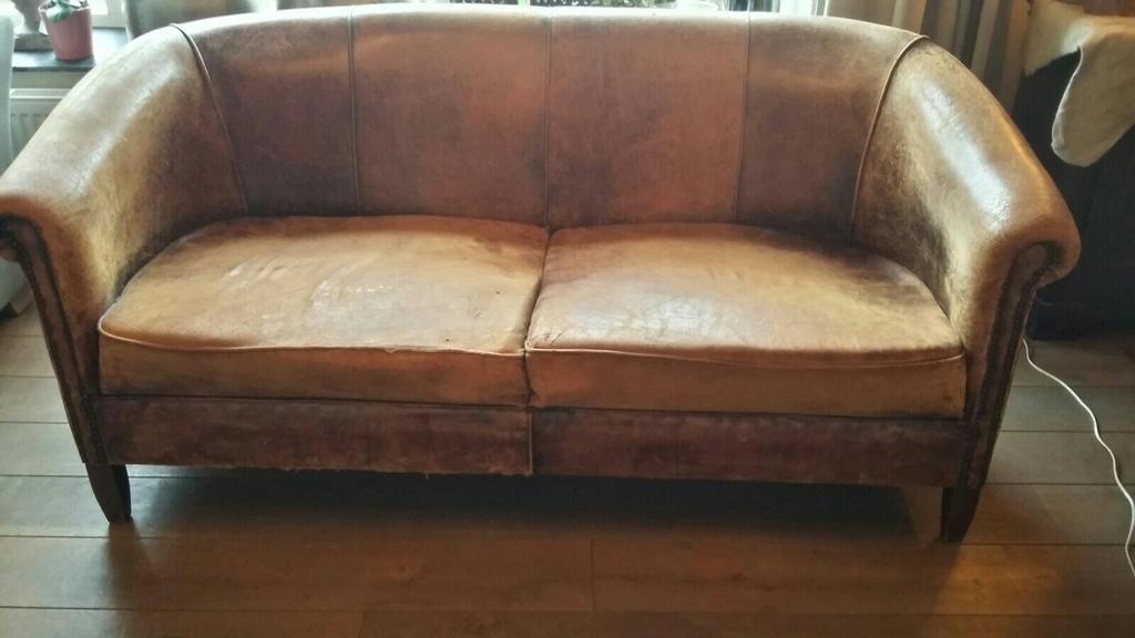 Stoere schapenleren ruime 2 zits bank, Huis en Inrichting, Ophalen, Gebruikt, 150 tot 200 cm, Tweepersoons