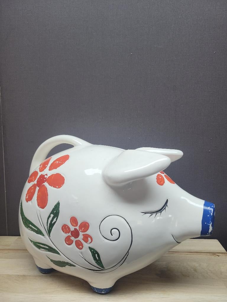 Groot spaarvarken van keramiek, Verzamelen, Spaarpotten, Ophalen of Verzenden, Gebruikt, Steen, Aardewerk of Keramiek, Dier