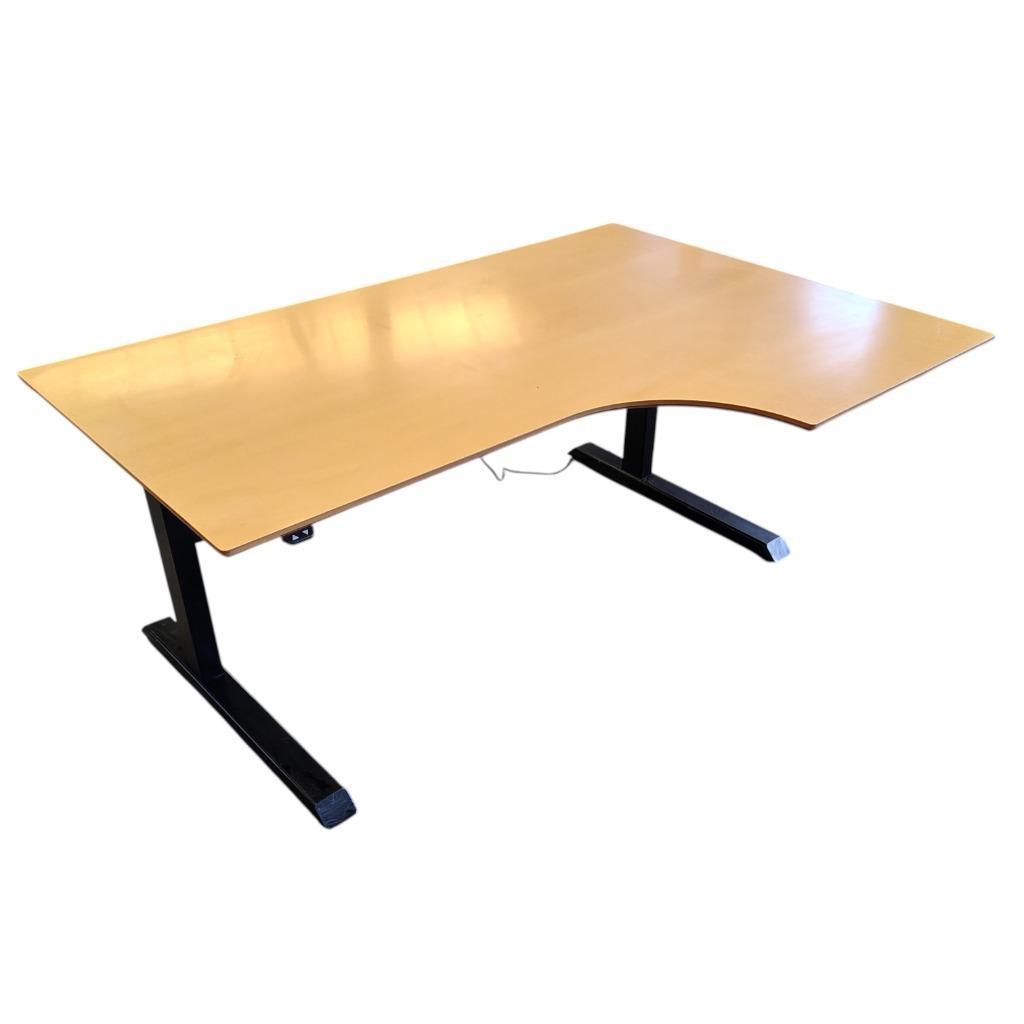 Elektrisch Zit Sta Hoekbureau Zwart Beuken 160 x 110/80 Rech, Ophalen of Verzenden, In hoogte verstelbaar, Gebruikt