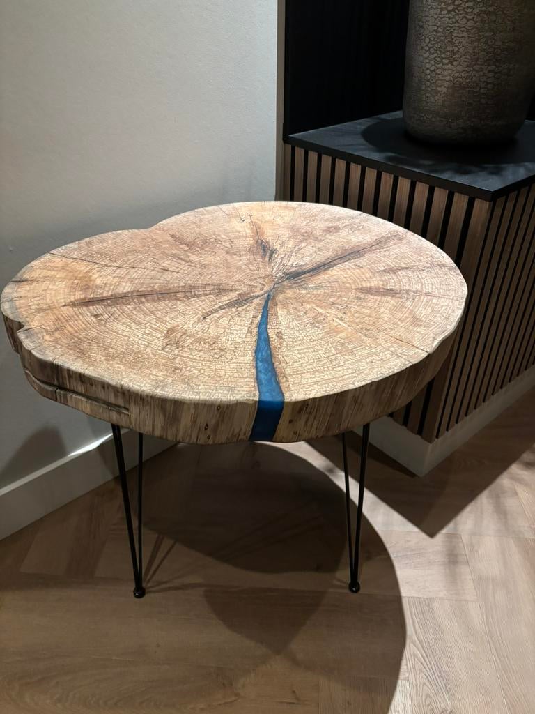 Boomschijf salontafel met epoxy, Ophalen, 50 tot 100 cm, 50 tot 75 cm, Rond