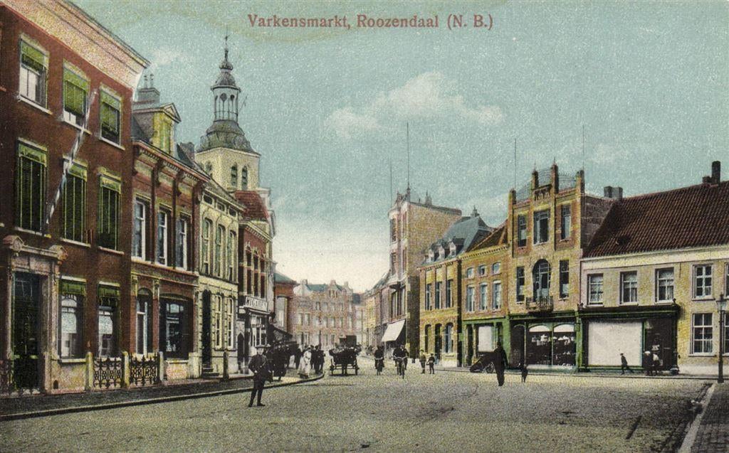 Varkensmarkt, Roozendaal [N.B.] - koets fiets - ongelopen, Verzenden, Voor 1920, Ongelopen, Zuid-Holland