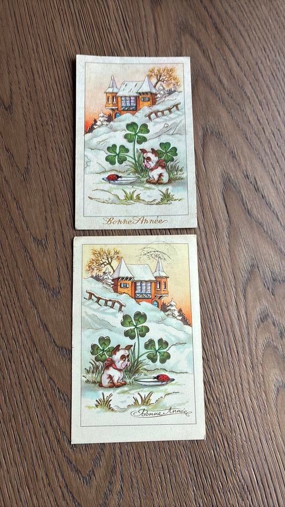 Lieveheersbeestje met hond,klaver,sneeuwlandschap,huis,water, Verzamelen, Ophalen of Verzenden, 1920 tot 1940, Gelopen, Overige thema's