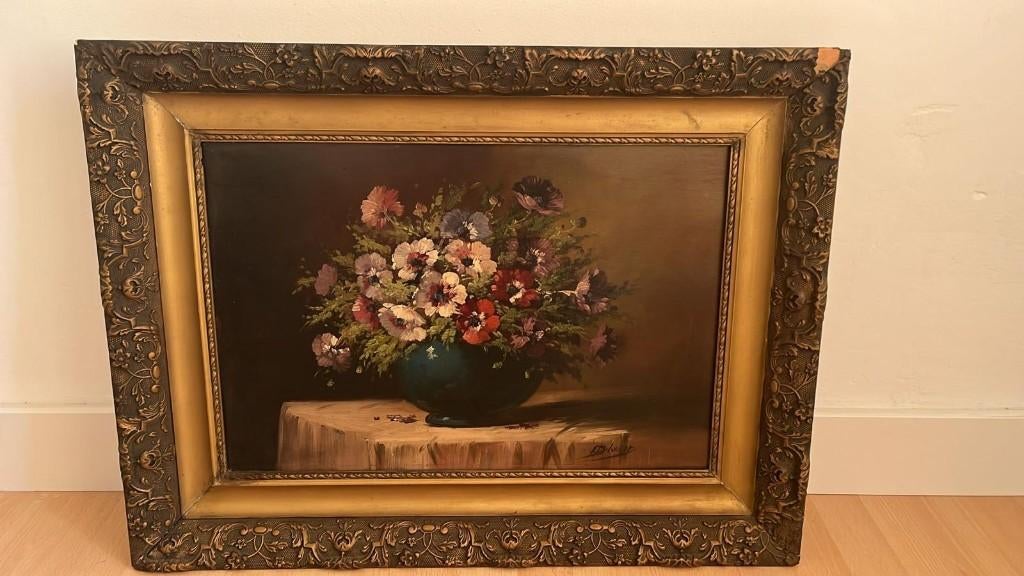 Bloemstilleven schilderij in sierlijst | vintage (jaren 60), Ophalen