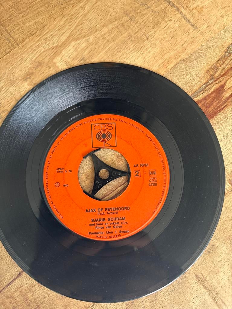 Sjakie Schram - Ajax of Feyenoord / Wat een spreker is die m, Cd's en Dvd's, Vinyl Singles, Gebruikt, 7 inch, Single, Ophalen of Verzenden