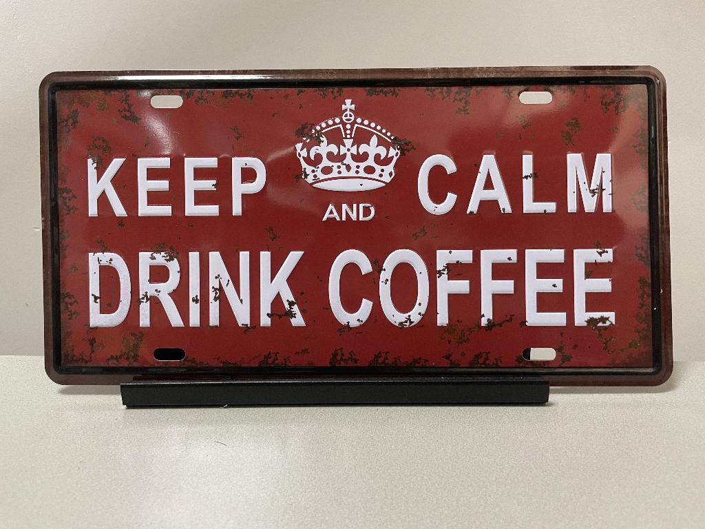 Keep Calm, Drink Coffee  metalen tekstbord (Old Look), Www.pand50.nl, Nieuw, Ophalen of Verzenden, Printer29BCoevorden