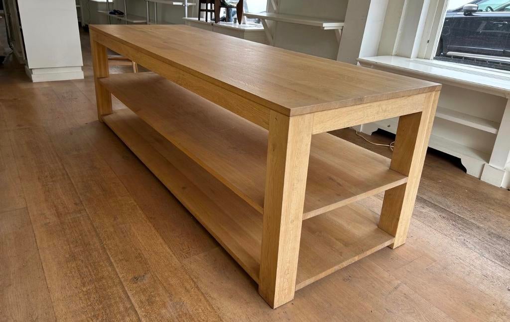 Blank eiken tafel / 250 (l) x 80 (b) x 78 (h) / winkel tafel, Ophalen, Teakhout, 200 cm of meer, 50 tot 100 cm