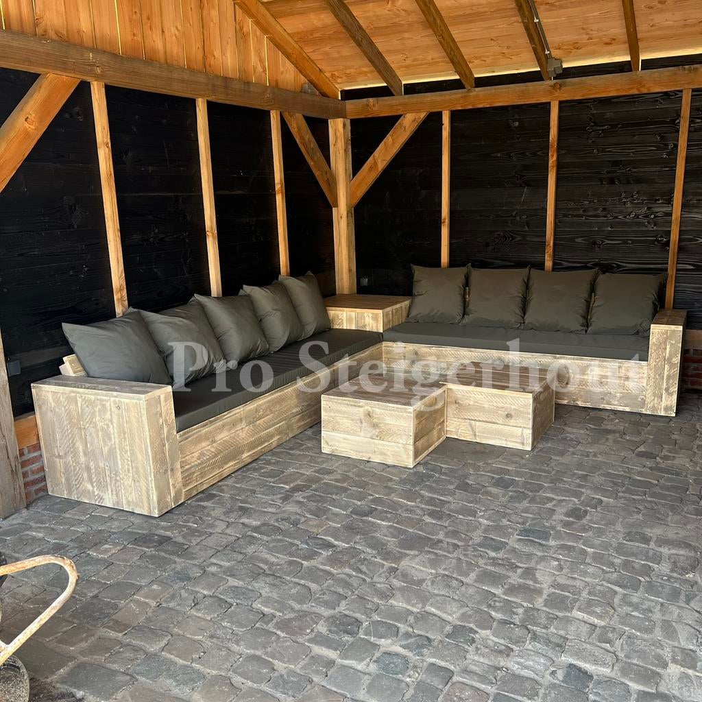 Steigerhout Loungebank Tuinset Loungeset Tuinbank Tuinmeubel, Steigerhout, Nieuw, Ophalen of Verzenden, Eettafel