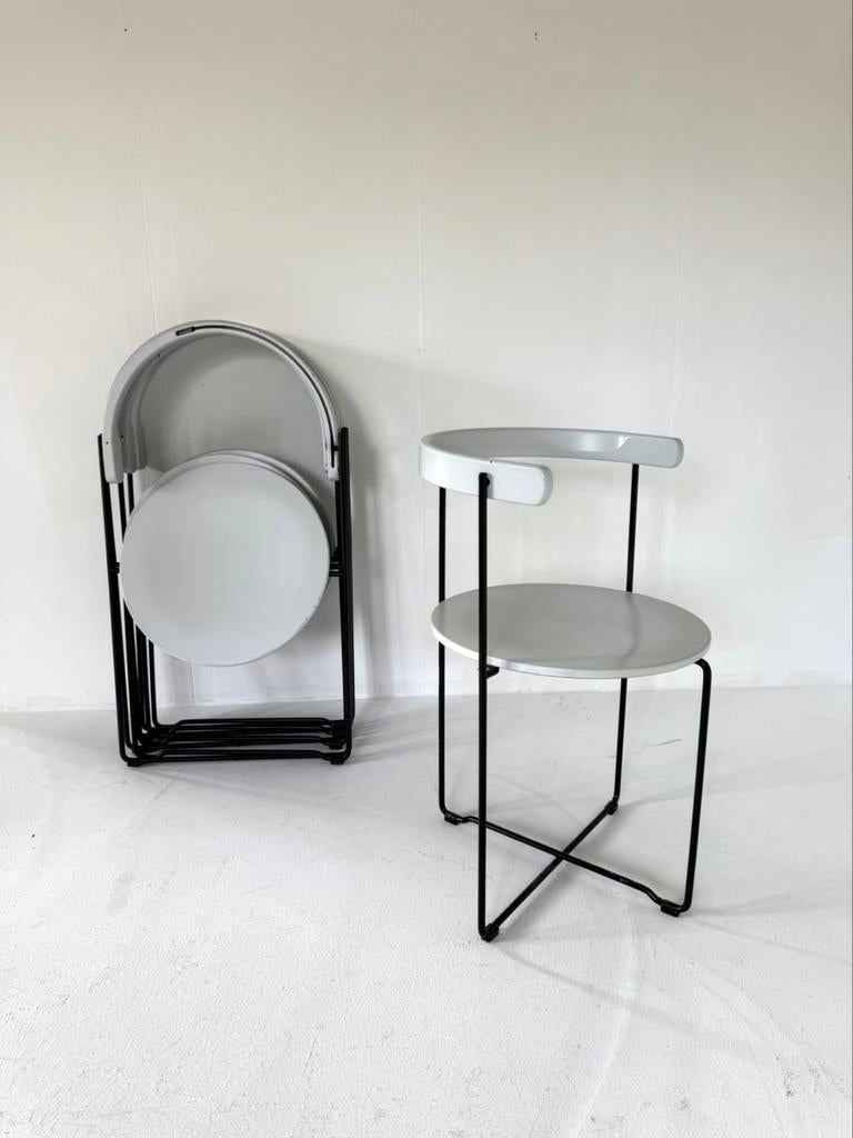 5x Design klapstoel ‘Soley’, Kusch & Co ‘80, Gebruikt, Vintage retro buisframe design rotan webbing papercord deens, Ophalen of Verzenden