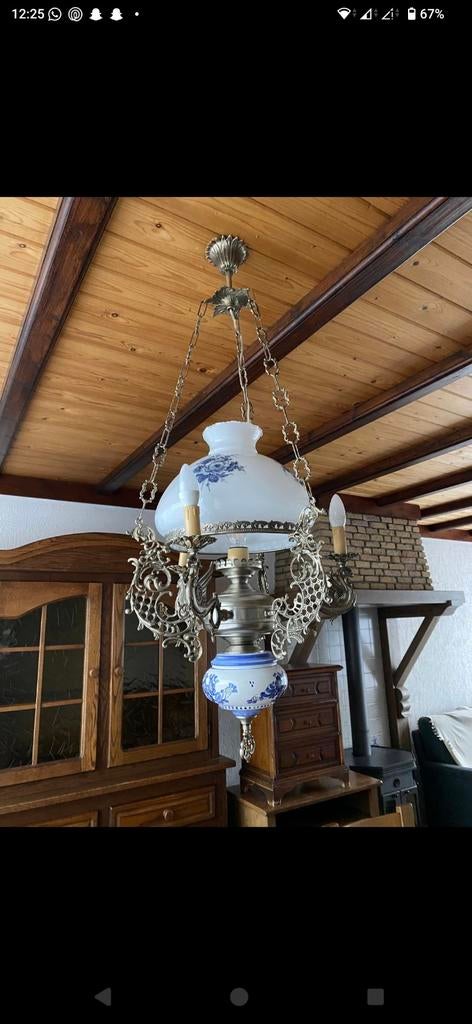 Delfts Blauwe Kroonluchter - Vintage Lampe Belge, Ophalen