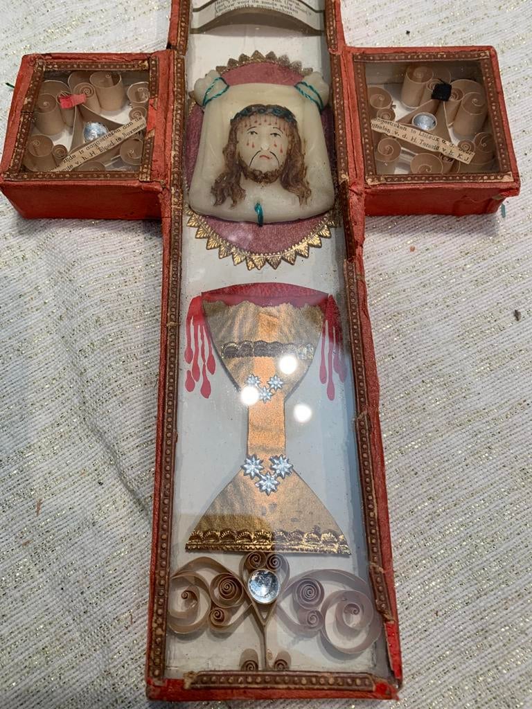 Antiek Relikwie Kruisje met Relikwieën, Ophalen of Verzenden