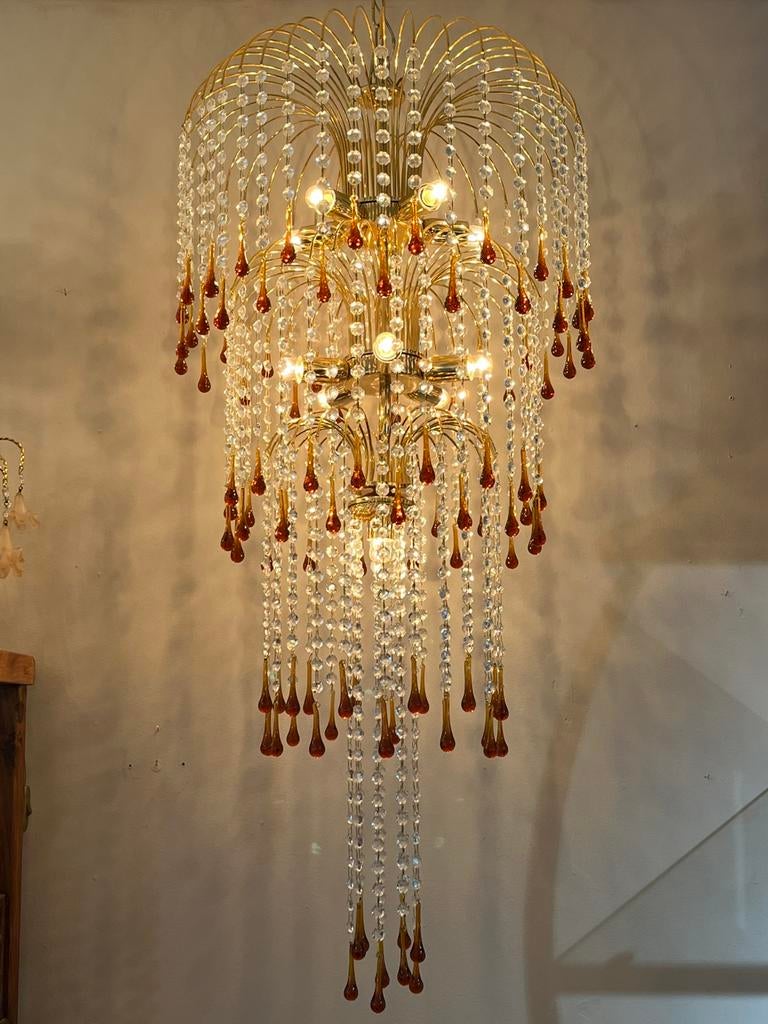 Xxxl Murano bruine teardrop kroonluchter hangamp pegels, Baak, Ophalen of Verzenden, Zo goed als nieuw, Baak