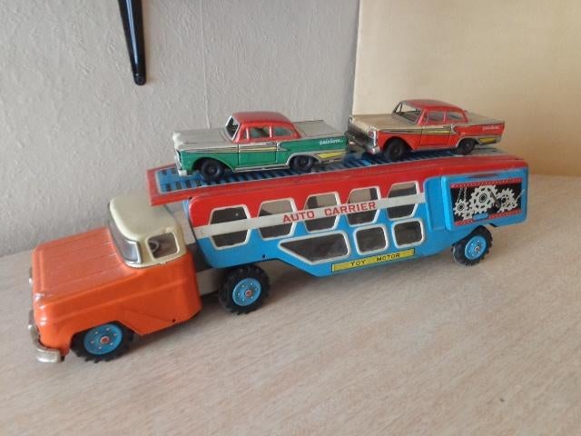 Vintage Nomura Ford cartransporter truck met 2 auto's, Verzenden