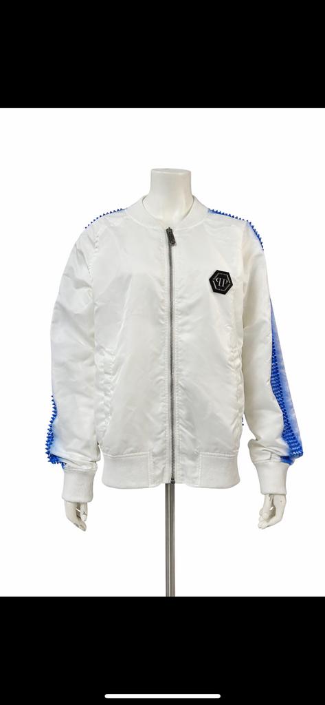 Philipp Plein bomberjack – wit/blauw – maat L, Kleding | Heren, Ophalen of Verzenden, Zo goed als nieuw, Blauw