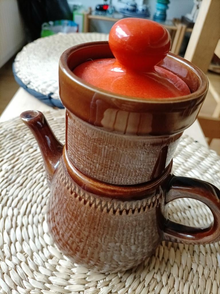 Vintage Aardewerk Koffiepot met Filter, Ophalen of Verzenden, Gebruikt
