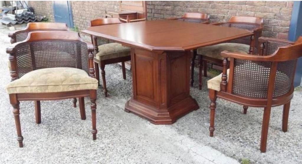 Klassieke kersenhouten eetkamertafel met stoelen, Antiek en Kunst, Antiek | Meubels | Tafels, Ophalen