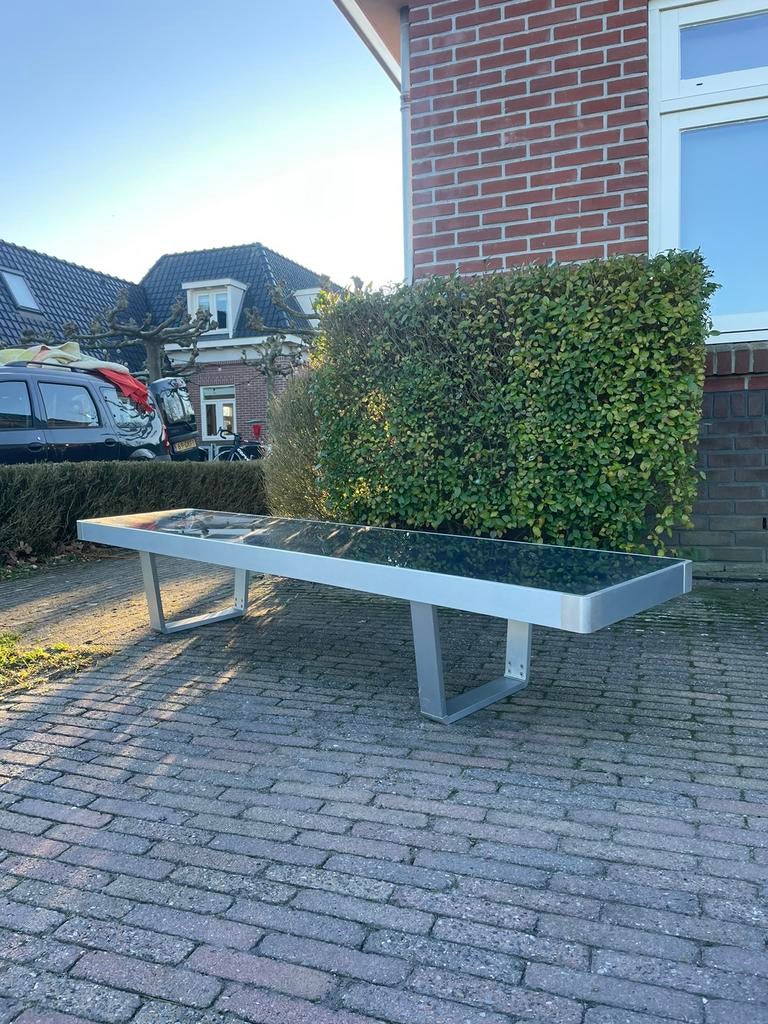 Vintage design side table salontafel staal glas, Huis en Inrichting, Tafels | Salontafels, Ophalen, Gebruikt, Rechthoekig, Glas