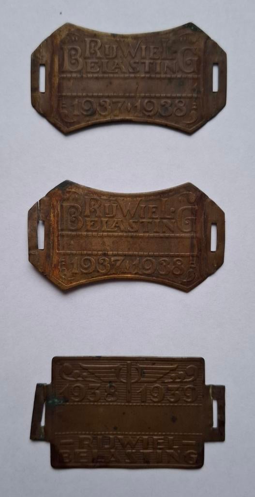 Nederlandse fietsplaatjes Rijwielbelasting 3x, Ophalen of Verzenden