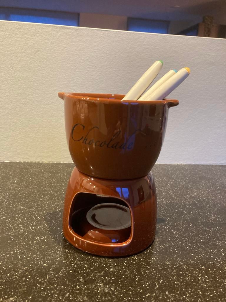 Chocoladefondue setje met 4 prikkers - gezellig fonduen!, Ophalen of Verzenden, Zo goed als nieuw