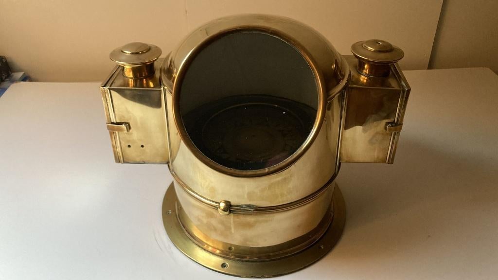 uniek groot 38 cm hoog !! oud sloepkompas bronswerk sestrel, Verzamelen, Scheepvaart, Gebruikt, Motorboot of Zeilboot, Ophalen of Verzenden