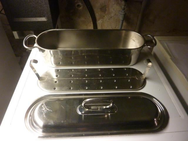 aluminium vispan met inzet nieuw 56x15 cm, Huis en Inrichting, Keuken | Potten en Pannen, Ophalen of Verzenden, Nieuw, Rvs