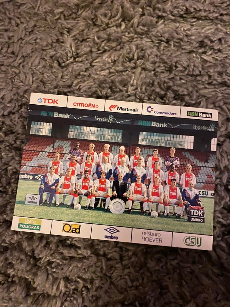Ajax Elftalfoto Seizoen 1990-1991, Ophalen of Verzenden, Gebruikt, Ajax, Poster, Plaatje of Sticker