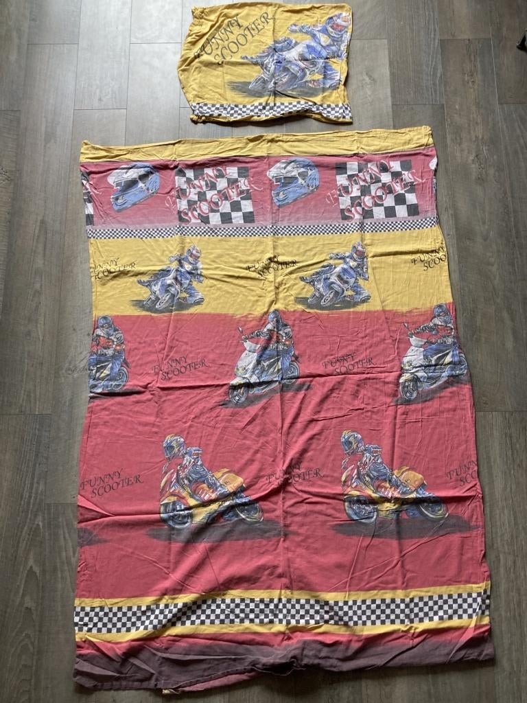 Funny scooter kinderdekbedovertrek + kussensloop, Gebruikt, Overige kleuren, Jongetje of Meisje, Dekbedovertrek