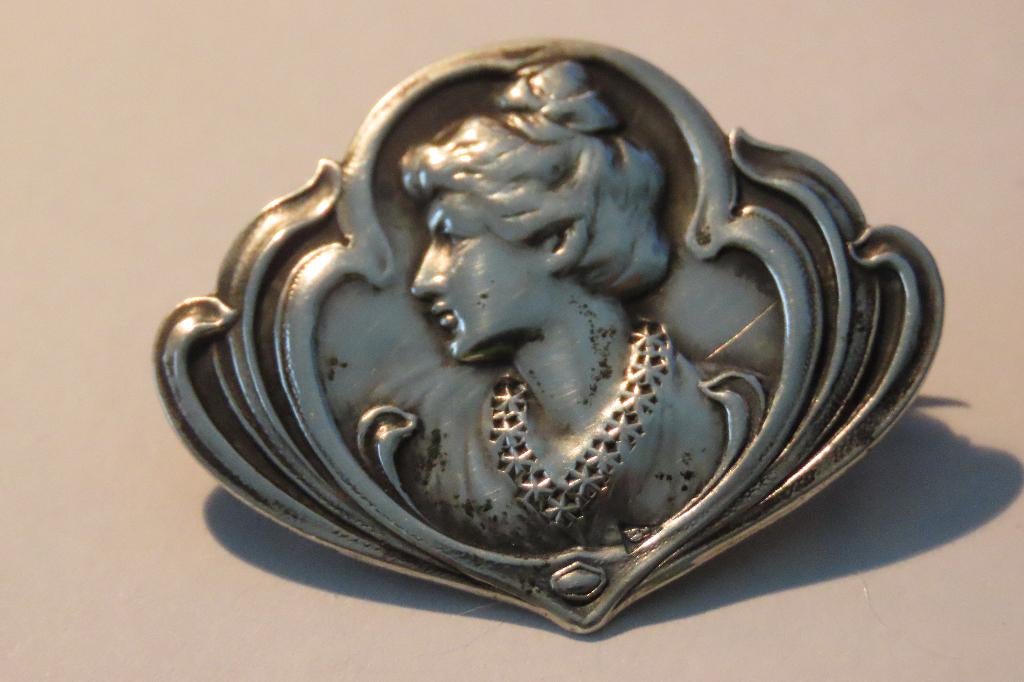 Art Nouveau broche - verzilverd - ca 1900, Overige materialen, Minder dan 4 cm, Nieuw, Ophalen of Verzenden
