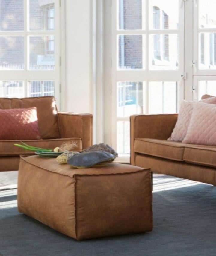 Supermooie Be Pure bank/hocker gerecycled leer 120x60x43, Huis en Inrichting, Ophalen, Minder dan 75 cm, Tweepersoons, Leer