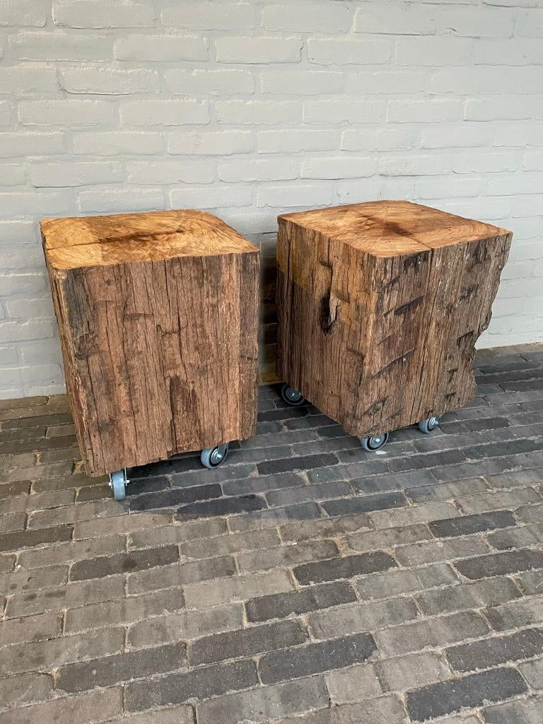 Bijzettafels / nachtkastjes / robuust hout / meerpalen, Ophalen, Vierkant, Minder dan 55 cm, 45 tot 60 cm