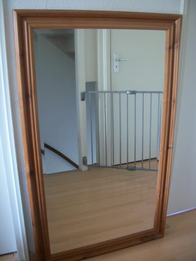 Houten Spiegel met Facet rand - Grenen 130 x 80 cm - zgan, Ophalen, 100 tot 150 cm, Zo goed als nieuw, 75 tot 100 cm