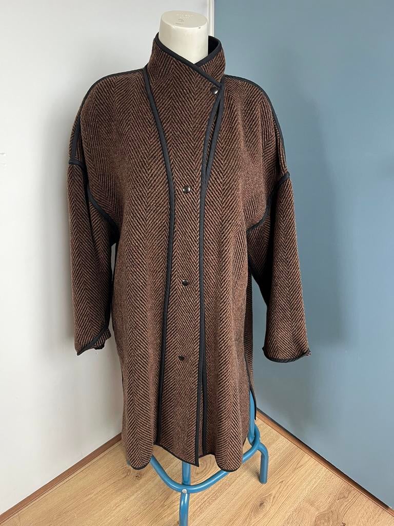 Annel wollen tweed jas bruin zwart mantel xl, Bruin, Maat 46/48 (XL) of groter, Ophalen of Verzenden, Zo goed als nieuw