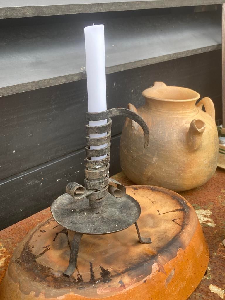 Antieke brocante Franse kandelaar wijnkelder, Antiek en Kunst, Ophalen of Verzenden, Koper of Brons