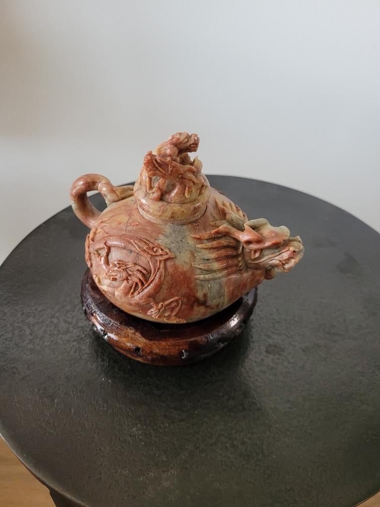 Antieke Chinese theepot van speksteen met draken, Antiek en Kunst, Ophalen of Verzenden