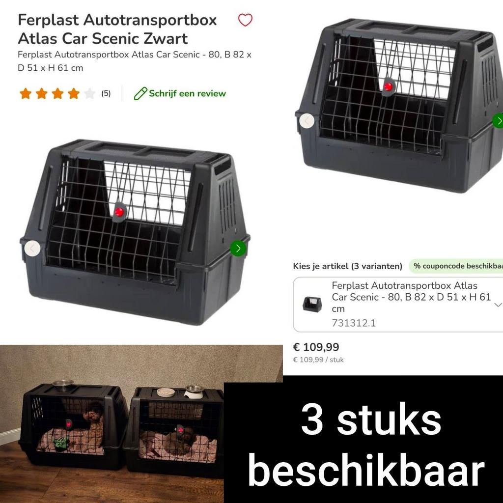 Ferplast autobench, autokennel, atlas car zwart 80cm, Dieren en Toebehoren, Ophalen, Zo goed als nieuw