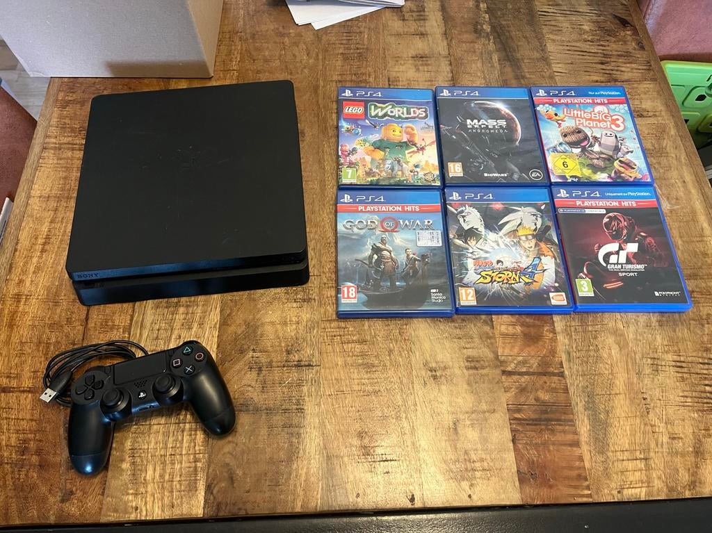 PlayStation 4 Slim met controller en 6 games, 1 speler, Ophalen of Verzenden, Gebruikt, Vanaf 3 jaar