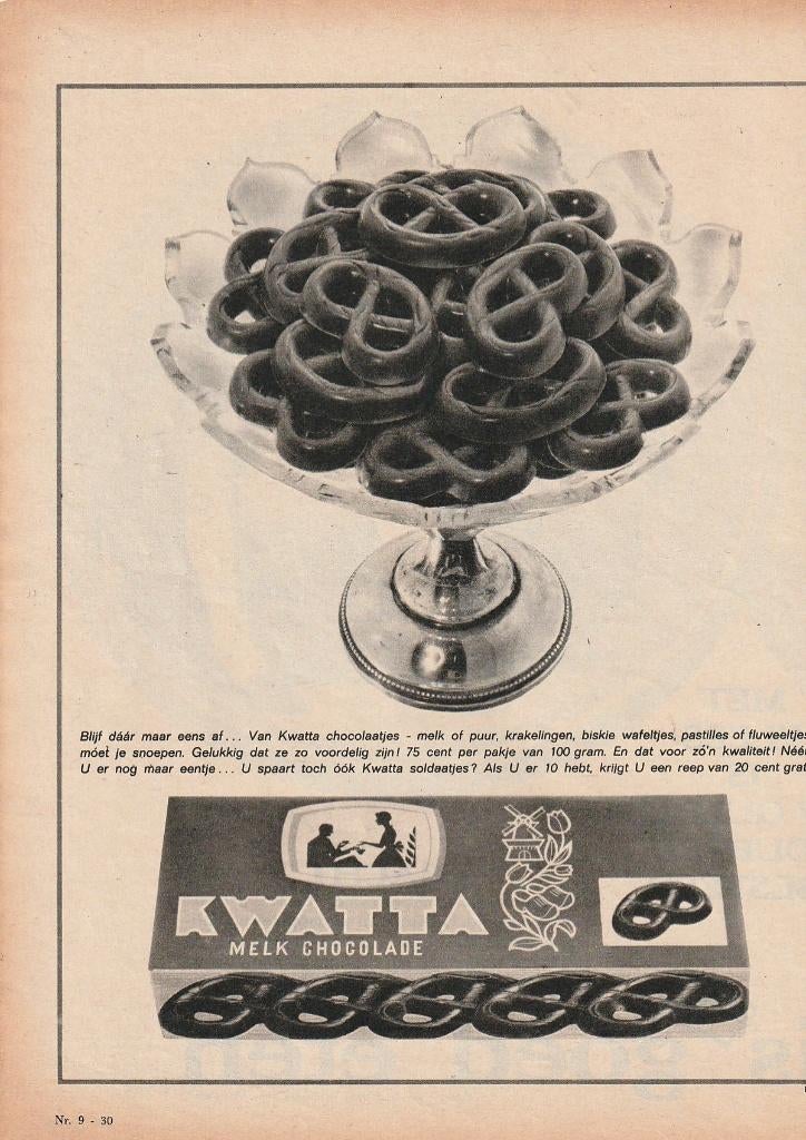 Retro reclame 1963 Kwatta chocolade krakelingen, Verzenden, Overige typen