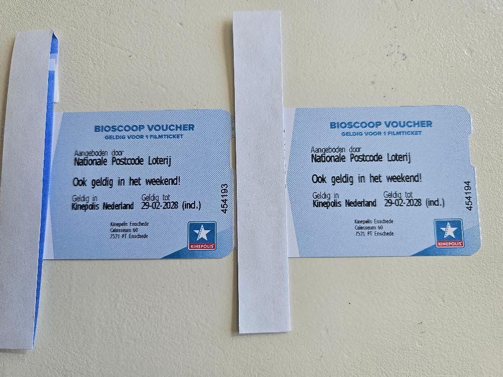 Kinopolis bioscoopkaartjes, Tickets en Kaartjes, Twee personen, Niet van toepassing, Vrijkaartje alle films