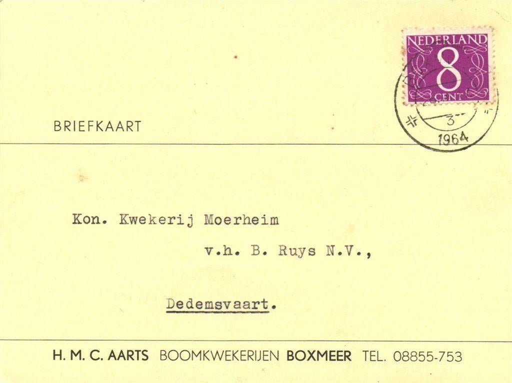 H.M.C. Aarts Boomkwekerijen Boxmeer - briefkaart, Ophalen of Verzenden, Briefkaart