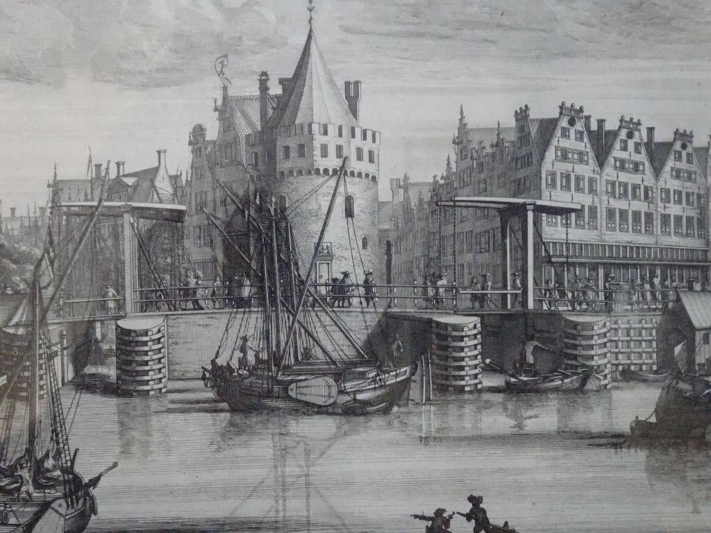 Gravure Schreierstoren Pr. Hendrikkade Amsterdam Tirion 1760, Antiek en Kunst, Kunst | Etsen en Gravures, Verzenden