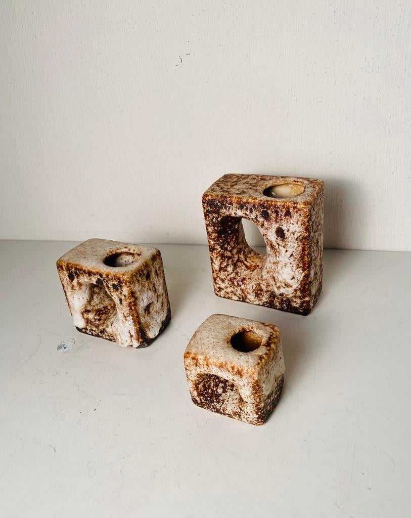 Van Woerden keramiek vaasjes (3) fat lava, Gebruikt, Overige kleuren, Aardewerk of Porselein, Ophalen of Verzenden