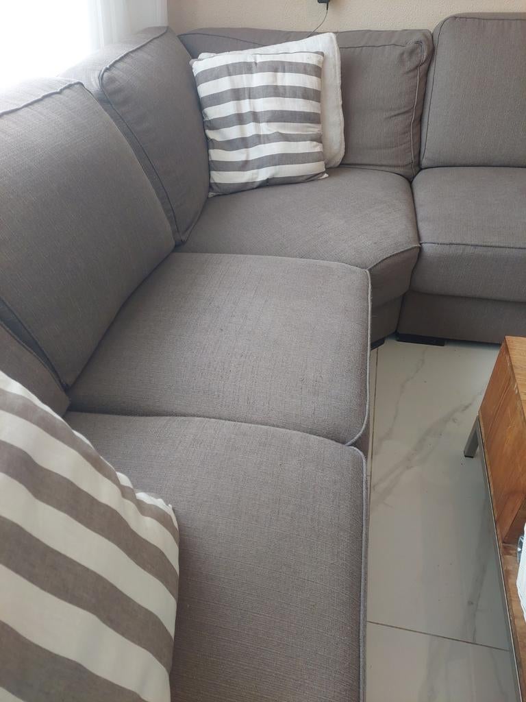 Groote hoek bank ligt bruin, Ophalen of Verzenden, Gebruikt, Vierpersoons of meer