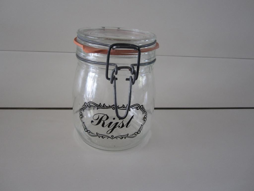 Glazen pot voor rijst 14x10 cm, Ophalen of Verzenden, Zo goed als nieuw, Glas, Pot, Bus of Blik
