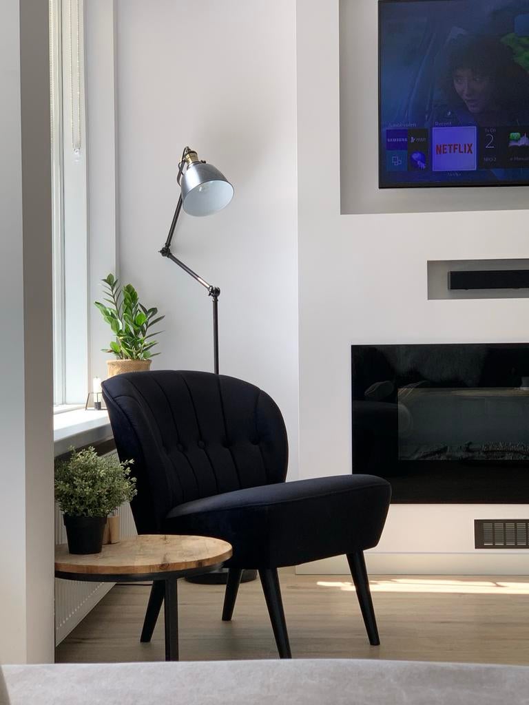 Zwarte fluwelen fauteuil - Zo goed als nieuw, Ophalen, Zwart, Zo goed als nieuw, Eén