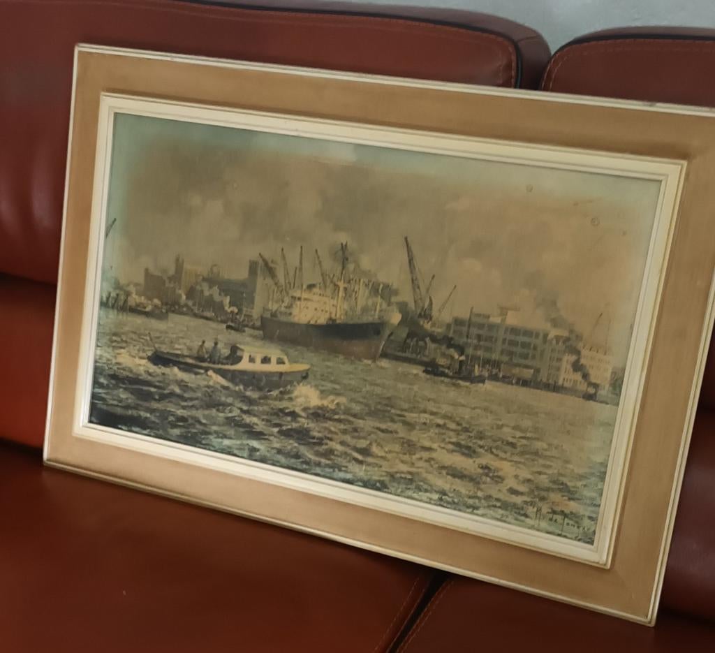 Schilderij Marius de Jongere havengezicht, Ophalen of Verzenden