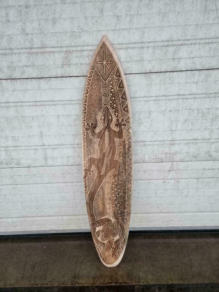 Gecko (blank) - decoratief houten surfplank 150 cm, -, -, Nieuw, Ophalen of Verzenden