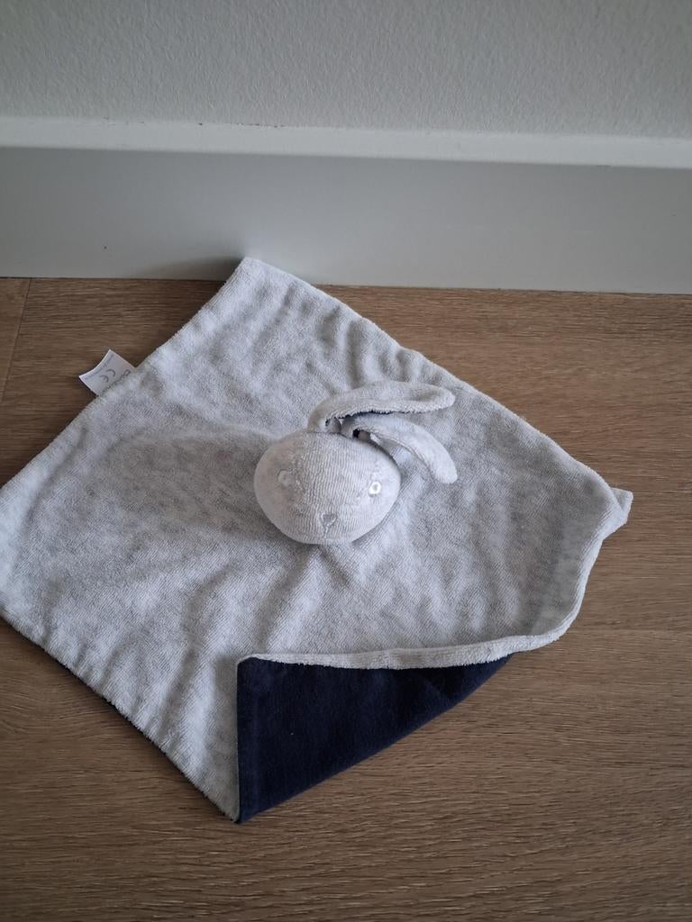 Knuffeldoekje Bambino grijs donkerblauw konijn L1105, Ophalen of Verzenden, Zo goed als nieuw, Konijn