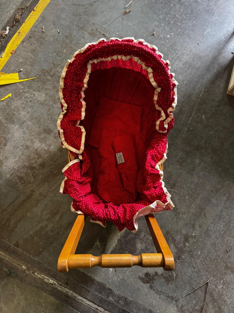 Vintage Poppenwagen - Rood met Witte Stippen, Kinderen en Baby's, Speelgoed | Overig, Ophalen, Gebruikt