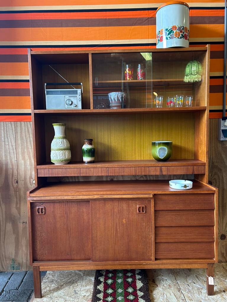 Vintage jaren 60 teak houten high board met bureaublad, Huis en Inrichting, Ophalen, Vintage, ?, Zo goed als nieuw